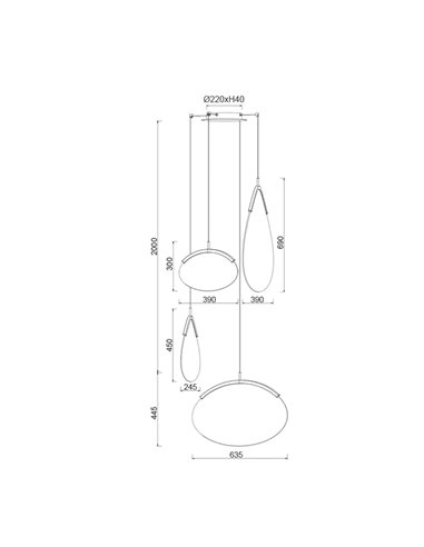 Lámpara colgante LED 54W dorada 4 luces OASIS, 3000K regulable TRIAC 1890Lm