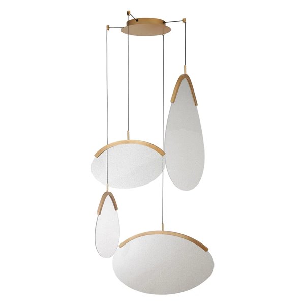 Luminária pendente LED OASIS 54W dourada com 4 lâmpadas, 3000K, dimerizável, TRIAC, 1890 lúmens.