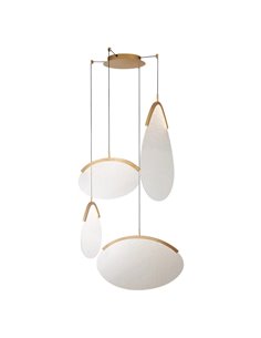 Luminária pendente LED OASIS 54W dourada com 4 lâmpadas, 3000K, dimerizável, TRIAC, 1890 lúmens.