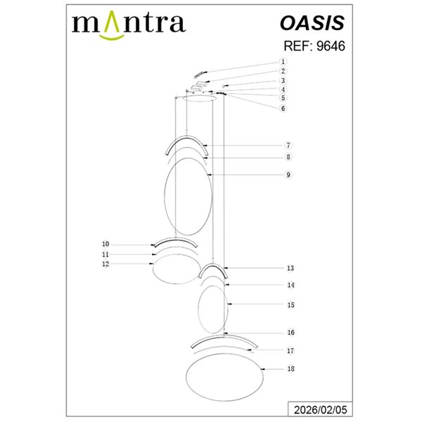 Luminária pendente LED OASIS 54W dourada com 4 lâmpadas, 3000K, dimerizável, TRIAC, 1890 lúmens.