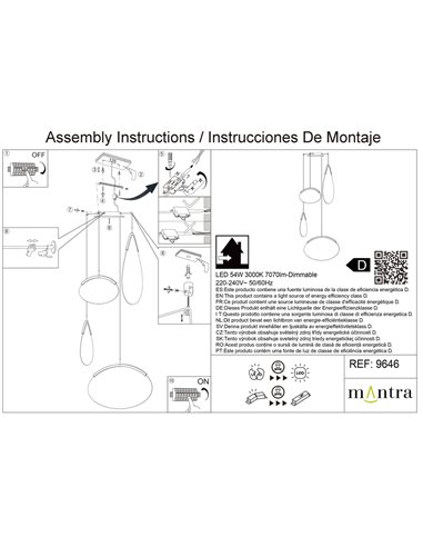 Suspension LED OASIS 54W dorée à 4 ampoules, 3000K, dimmable TRIAC, 1890 lm