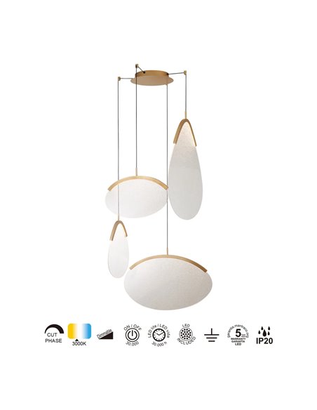 Lámpara colgante LED 54W dorada 4 luces OASIS, 3000K regulable TRIAC 1890Lm
