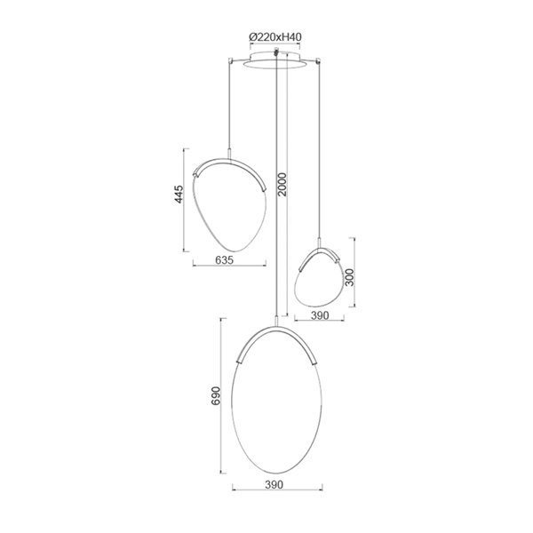 OASIS 40W Gold LED-Pendelleuchte mit 3 Leuchten, 3000K dimmbar, TRIAC, 1400Lm