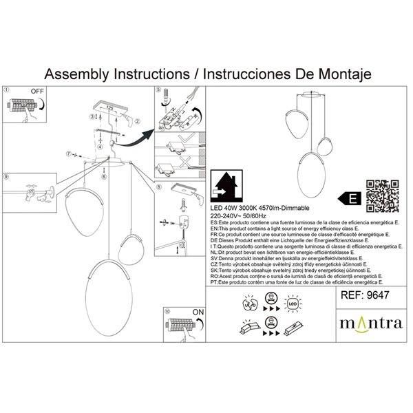 Suspension LED OASIS 40W dorée à 3 ampoules, 3000K, dimmable TRIAC, 1400 lm