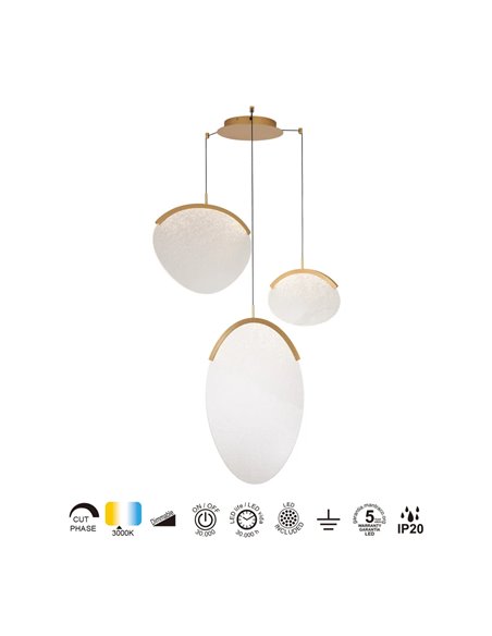 OASIS 40W Gold LED-Pendelleuchte mit 3 Leuchten, 3000K dimmbar, TRIAC, 1400Lm