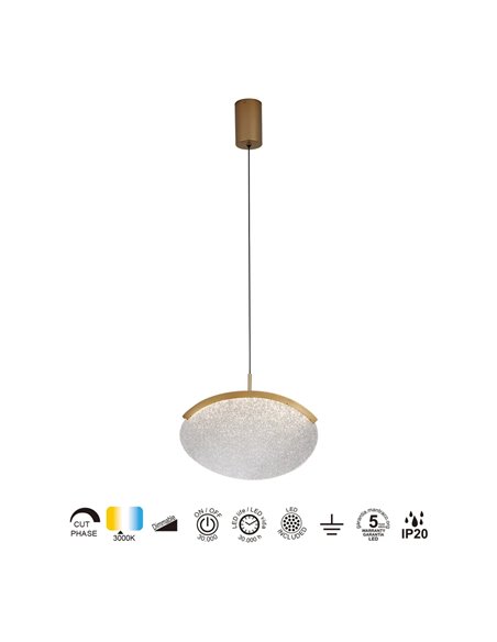 Suspension LED ovale dorée OASIS 12 W, Ø 39 cm, 3000 K, dimmable TRIAC, 420 lm