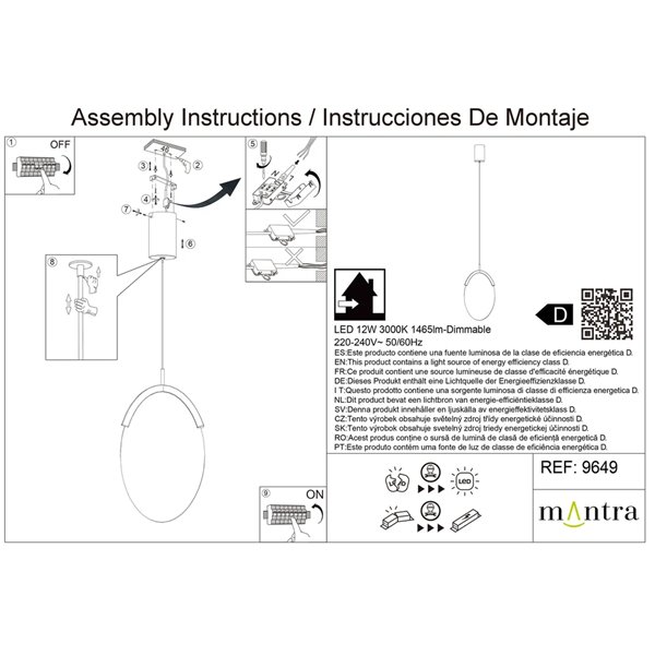 Colgante alargado LED 12W dorado OASIS Ø24,5 cm, 3000K regulable TRIAC 420Lm