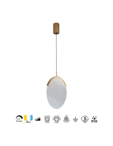 Suspension allongée LED OASIS 12 W dorée, Ø 24,5 cm, 3000 K, dimmable TRIAC, 420 lm