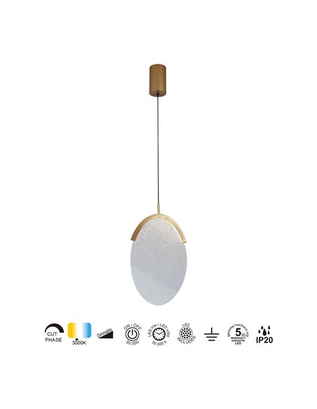 OASIS 12W Gold LED-Pendelleuchte, länglich, Ø24,5 cm, 3000K dimmbar (TRIAC), 420 lm