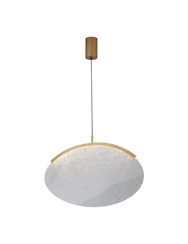 Luminária pendente LED OASIS 15W dourada, Ø63,5 cm, TRIAC dimerizável 3000K, 525 lúmens, design alongado
