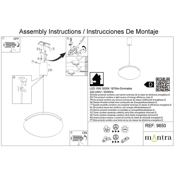 Suspension LED OASIS 15 W dorée, Ø 63,5 cm, 3000 K, dimmable TRIAC, 525 lm, forme allongée