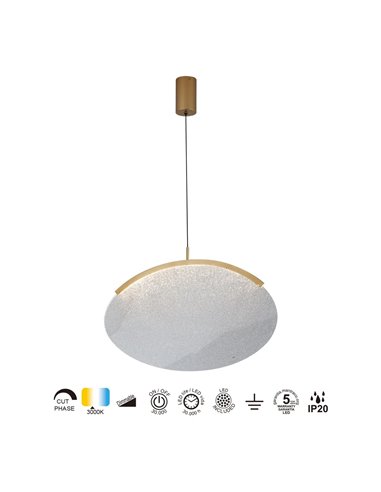 OASIS 15W Gold LED-Pendelleuchte, Ø63,5 cm, 3000K dimmbar (TRIAC), 525Lm, längliches Design