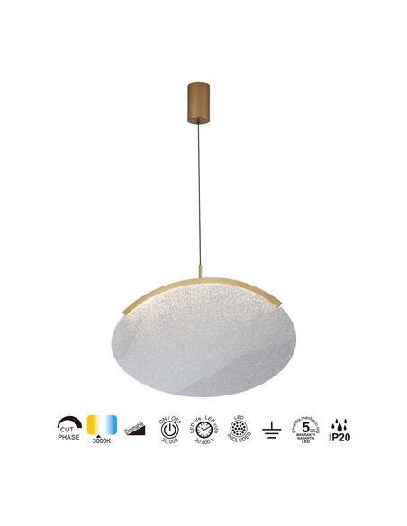 OASIS 15W Gold LED-Pendelleuchte, Ø63,5 cm, 3000K dimmbar (TRIAC), 525Lm, längliches Design
