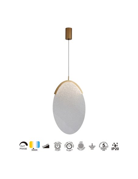OASIS 15W Gold LED-Pendelleuchte, Ø39 cm, 3000K dimmbar (TRIAC), 525 lm, Kompaktes Design