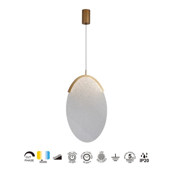 OASIS 15W Gold LED-Pendelleuchte, Ø39 cm, 3000K dimmbar (TRIAC), 525 lm, Kompaktes Design