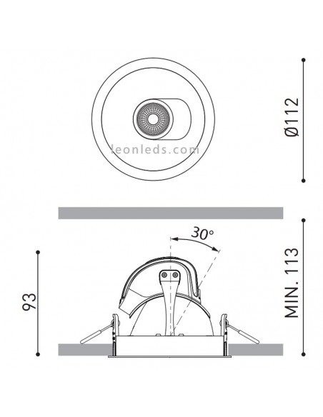 Dimensões Downlight LED Pointer da Arkos Light | Ponteiro LED redondo | Iluminação Leonleds