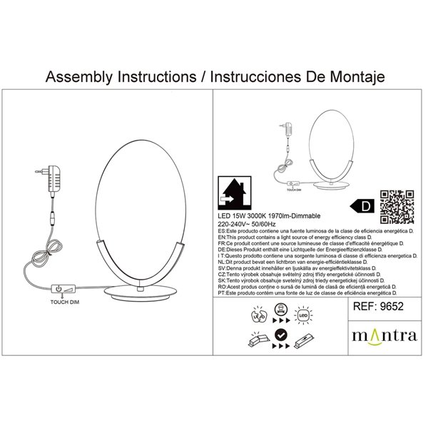 Luminária de mesa LED OASIS 15W dourada, Ø39 cm, 3000K 525 lúmens, design grande