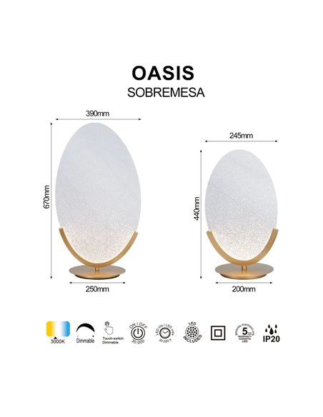 OASIS 15W Gold LED-Tischleuchte, Ø39 cm, 3000K 525Lm, Großformatiges Design