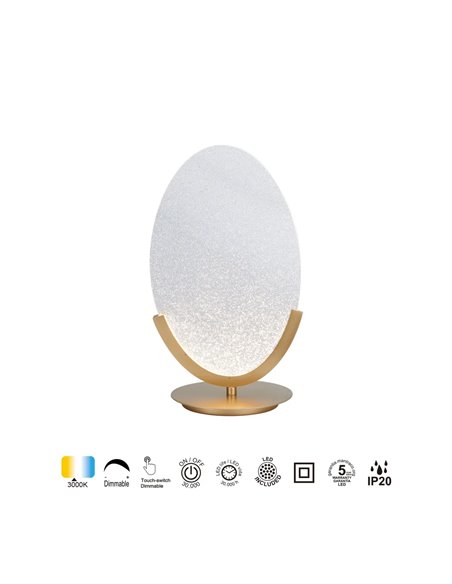 Luminária de mesa LED OASIS 12W dourada, Ø24,5 cm, 3000K, 420 lúmens, design compacto.