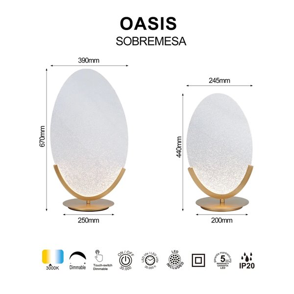 OASIS 12W Gold LED-Tischleuchte Ø24,5 cm, 3000K 420Lm Kompaktes Design