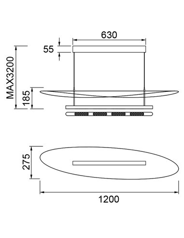 Luminária pendente LED ABISAL 48W, 3000K, dimerizável por TRIAC, 2610 lúmens, design orgânico com difusor e módulo linear.
