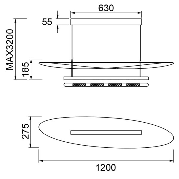 Suspension LED ABISAL 48W, 3000K, dimmable TRIAC, 2610 lm, design organique avec diffuseur et module linéaire