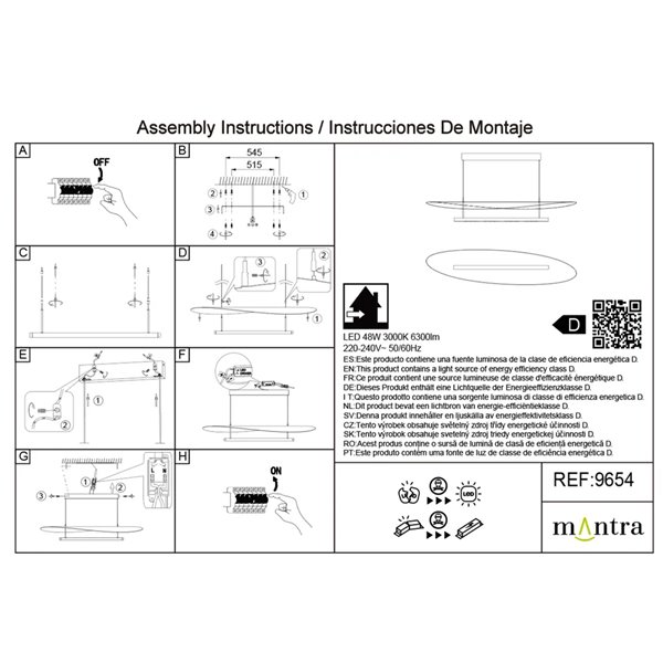 Luminária pendente LED ABISAL 48W, 3000K, dimerizável por TRIAC, 2610 lúmens, design orgânico com difusor e módulo linear.