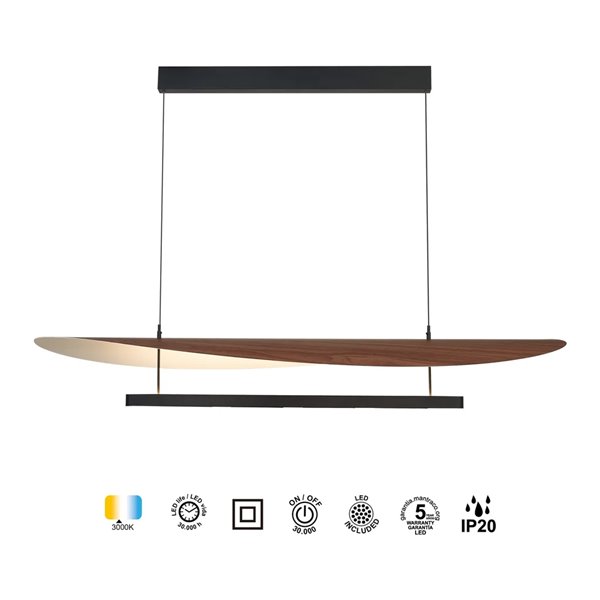 Suspension LED ABISAL 48W, 3000K, dimmable TRIAC, 2610 lm, design organique avec diffuseur et module linéaire