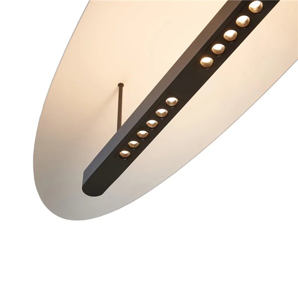 Luminária pendente LED ABISAL 48W, 3000K, dimerizável por TRIAC, 2610 lúmens, design orgânico com difusor e módulo linear.