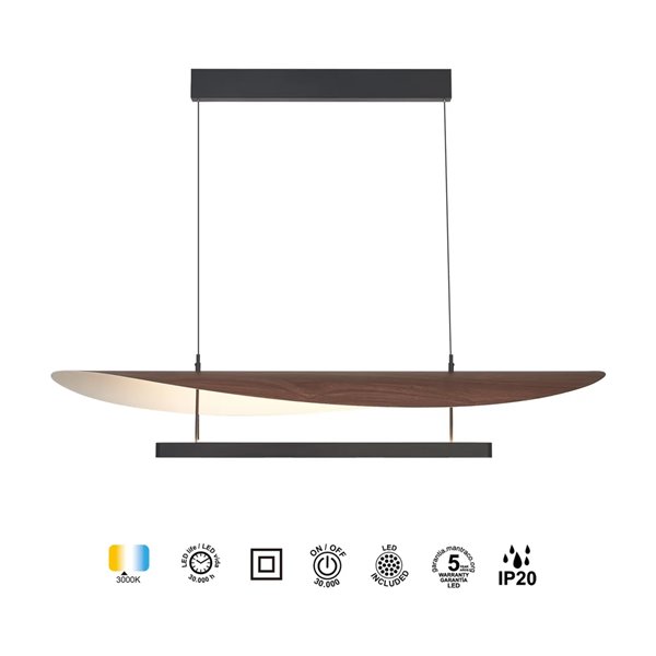 Luminária pendente LED ABISAL 48W, 3000K, dimerizável por TRIAC, 2610 lúmens, design orgânico com difusor e módulo linear.