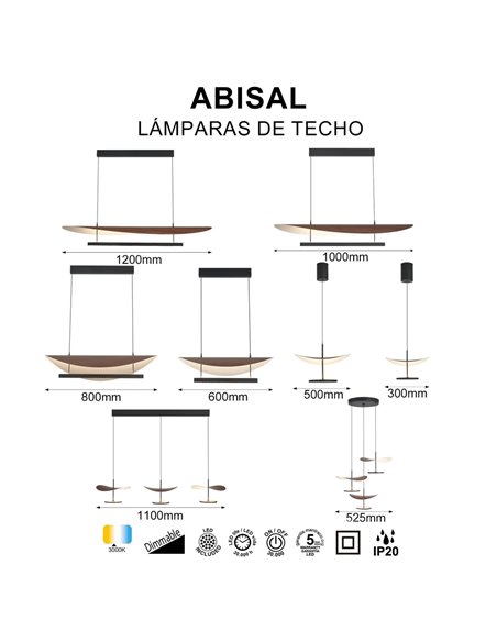 Luminária pendente LED ABISAL 48W, 3000K, dimerizável por TRIAC, 2610 lúmens, design orgânico com difusor e módulo linear.