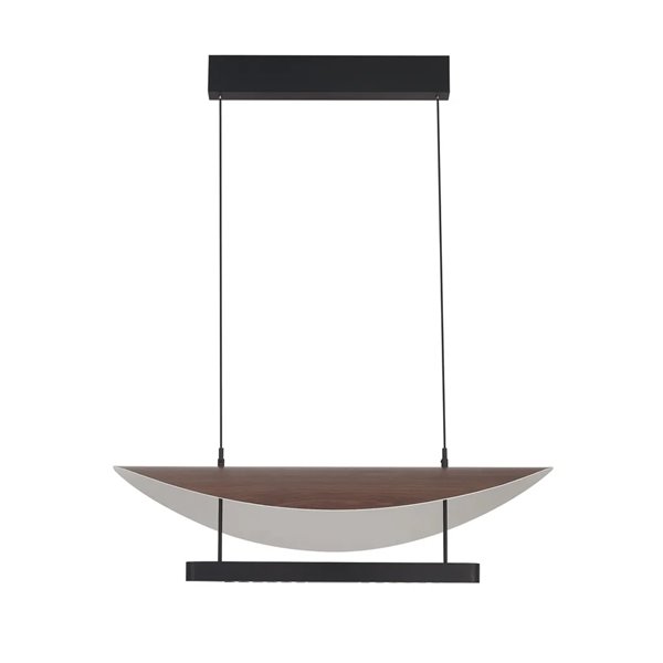 Suspension LED Abisal 28 W, 3000 K, design moderne, noir et bois, hauteur réglable
