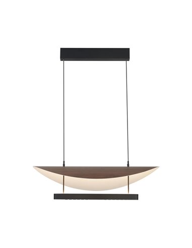 Suspension LED Abisal 28 W, 3000 K, design moderne, noir et bois, hauteur réglable