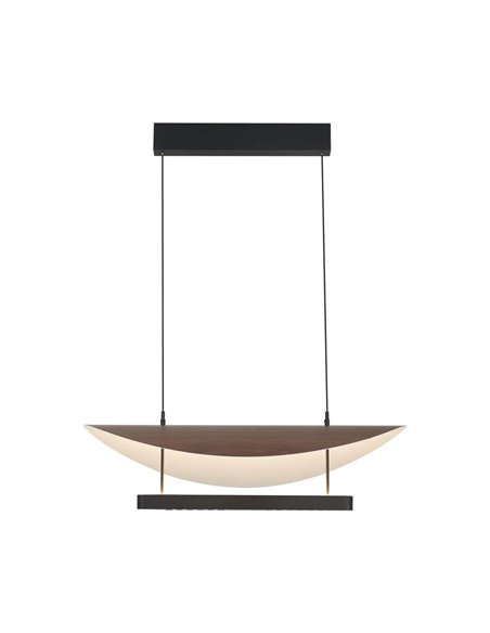 Suspension LED Abisal 28 W, 3000 K, design moderne, noir et bois, hauteur réglable