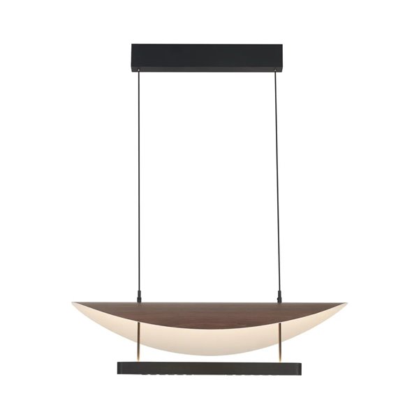 Suspension LED Abisal 28 W, 3000 K, design moderne, noir et bois, hauteur réglable