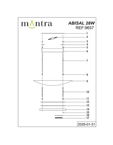 Abisal 28W LED-Pendelleuchte, 3000K, modernes Design, Schwarz und Holz, höhenverstellbar