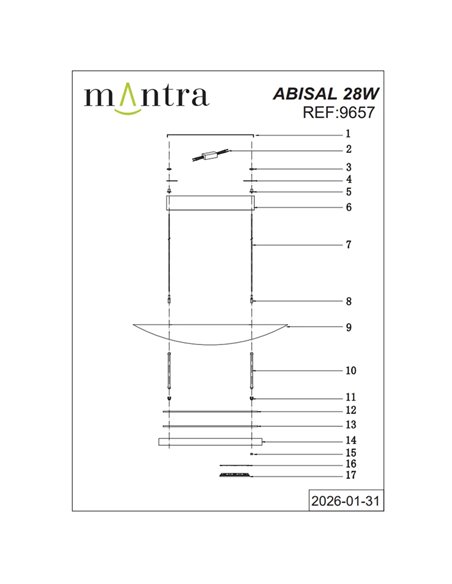 Suspension LED Abisal 28 W, 3000 K, design moderne, noir et bois, hauteur réglable