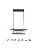 Suspension LED Abisal 28 W, 3000 K, design moderne, noir et bois, hauteur réglable