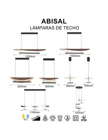 Suspension LED Abisal 28 W, 3000 K, design moderne, noir et bois, hauteur réglable