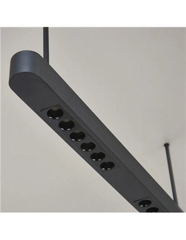 Suspension LED Abisal 28 W, 3000 K, design moderne, noir et bois, hauteur réglable