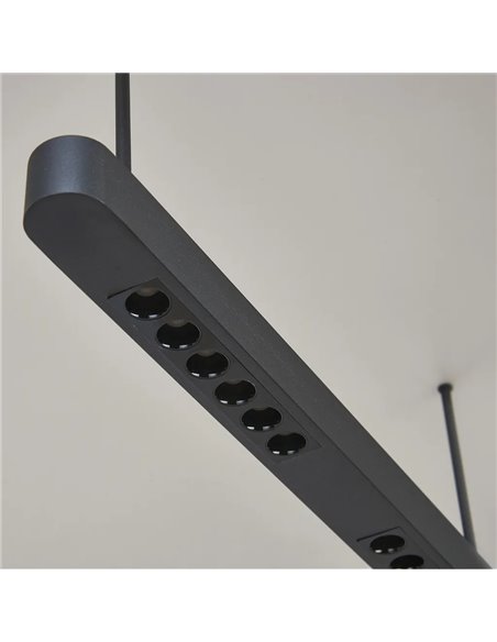 Suspension LED Abisal 28 W, 3000 K, design moderne, noir et bois, hauteur réglable