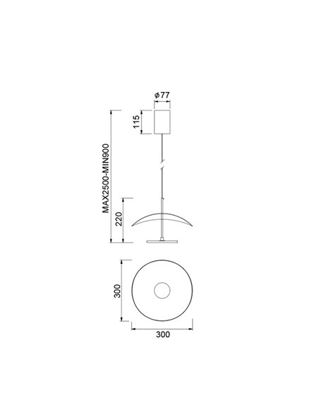 Lámpara colgante LED 12W Abisal 3000K Ø30cm diseño moderno negro y madera