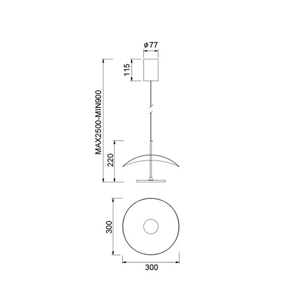 Luminária pendente LED Abisal 12W 3000K Ø30cm design moderno preto e madeira