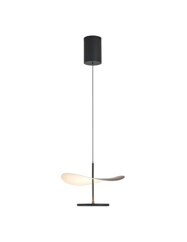 Suspension LED Abisal 12W 3000K Ø30cm, design moderne noir et bois