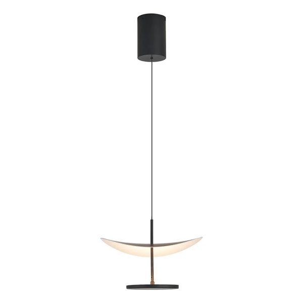 Suspension LED Abisal 12W 3000K Ø30cm, design moderne noir et bois