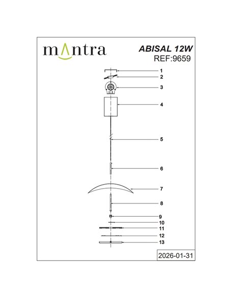Suspension LED Abisal 12W 3000K Ø30cm, design moderne noir et bois