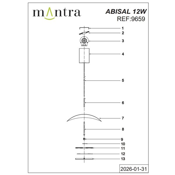 Suspension LED Abisal 12W 3000K Ø30cm, design moderne noir et bois
