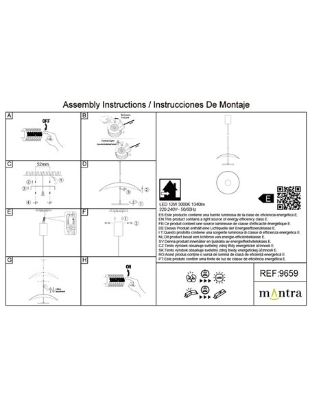 Lámpara colgante LED 12W Abisal 3000K Ø30cm diseño moderno negro y madera