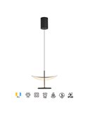 Luminária pendente LED Abisal 12W 3000K Ø30cm design moderno preto e madeira