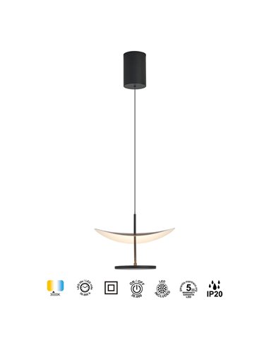 Abisal 12W LED-Pendelleuchte 3000K Ø30cm modernes Design schwarz und Holz